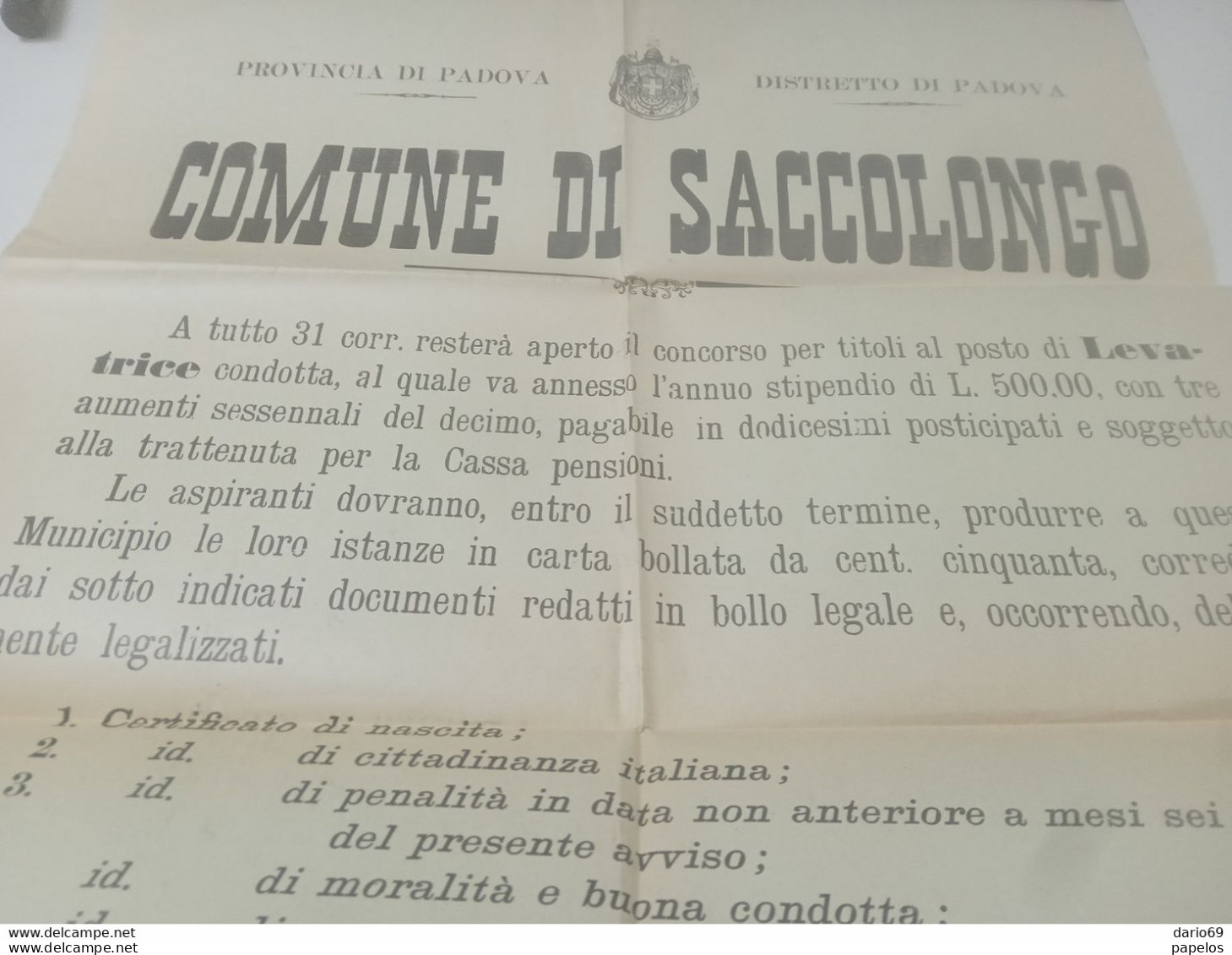 1908 MANIFESTO CON ANNULLO SACCOLONGO PADOVA - Marcophilia
