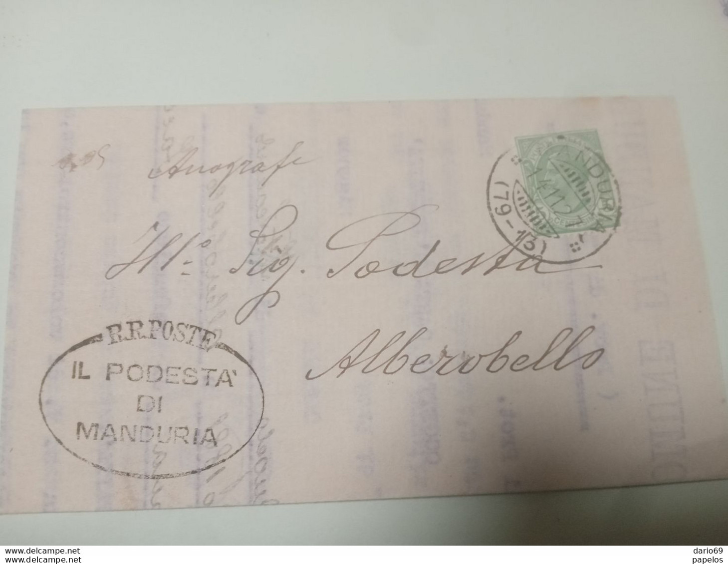 1927 LETTERA  CON ANNULLO MANDURIA - Marcophilie