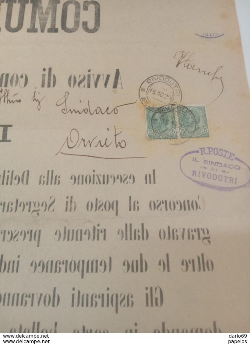 1927 MANIFESTO CON ANNULLO RIVODUTRI RIETI AVVISO DI CONCORSO - Historical Documents