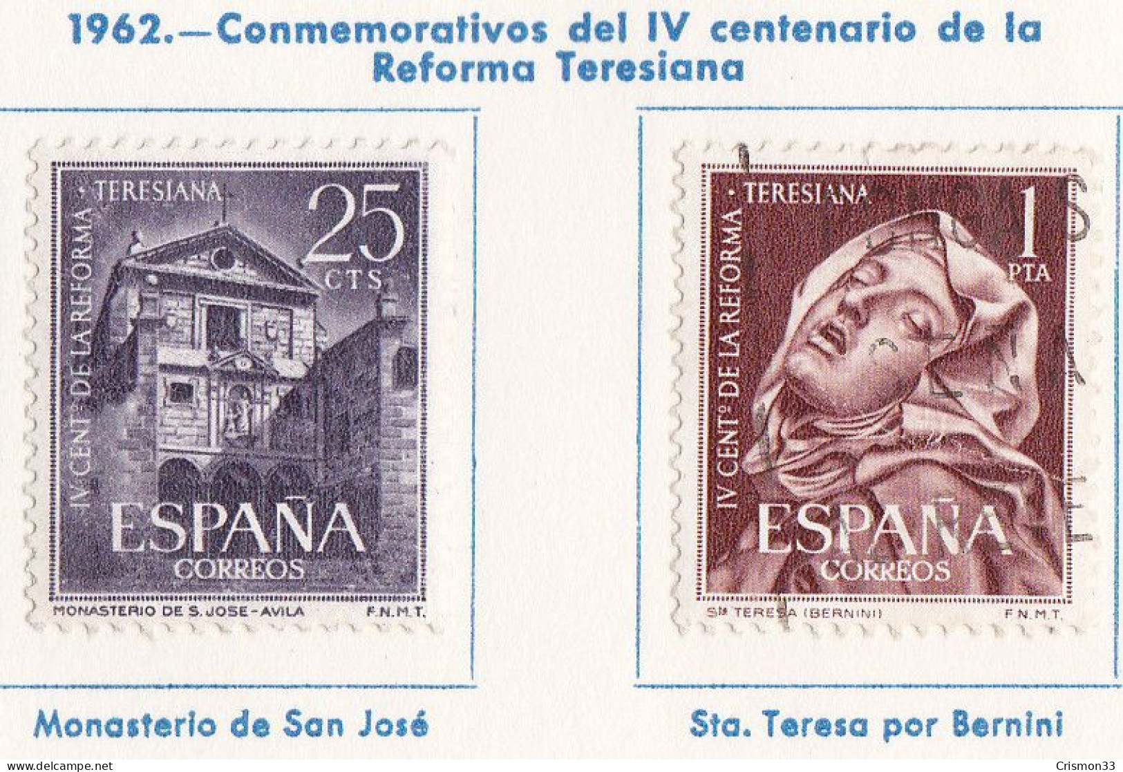 1962 - ESPAÑA - IV CENTENARIO DE LA REFORMA TERESIANA - EDIFIL 1428,1429 - Oblitérés