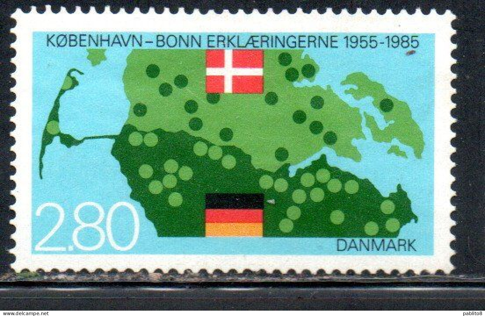 DANEMARK DANMARK DENMARK DANIMARCA 1985 BONN-COPENHAGEN DECLARATION 30th ANNIVERSARY MAP FLAGS 2.80k USED USATO OBLITERE - Oblitérés