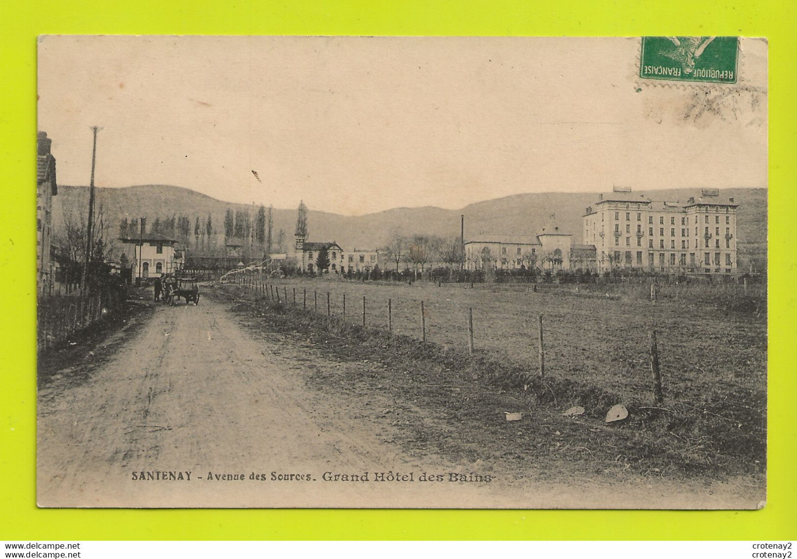 21 SANTENAY Vers Beaune Chagny Avenue Des Sources Grand Hôtel Des Bains En 1912 Attelage Charrette VOIR DOS - Beaune