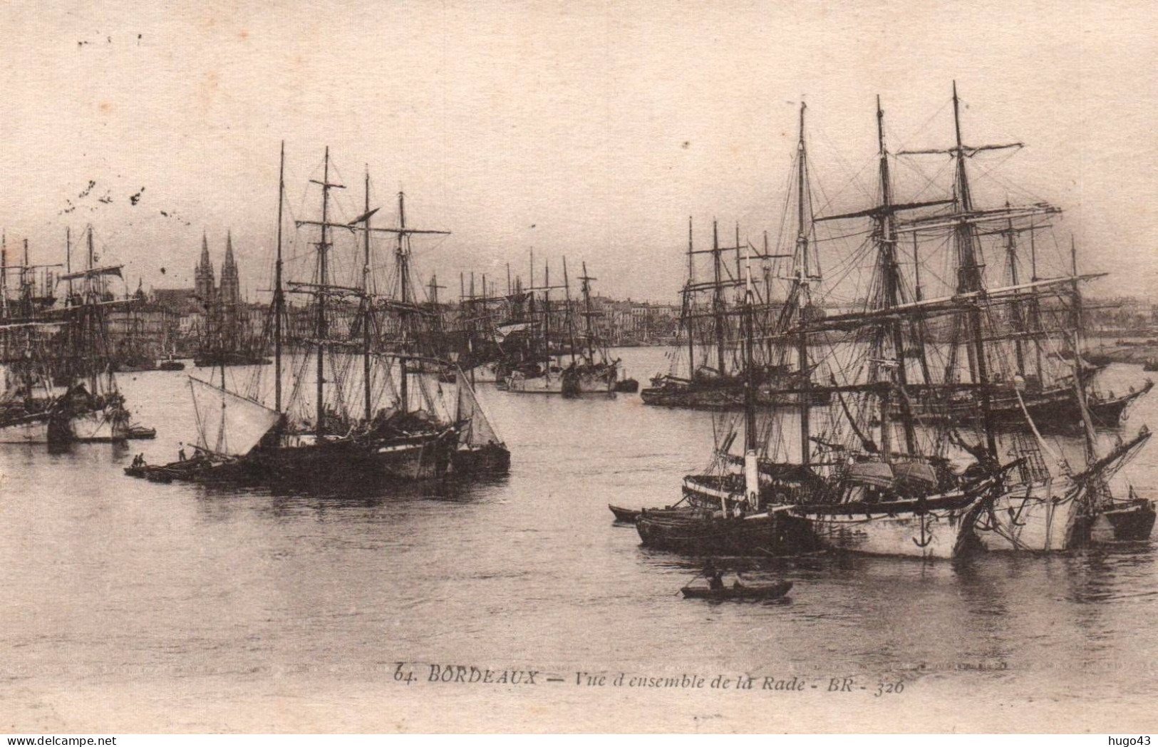 (RECTO / VERSO) BORDEAUX EN 1918 - N° 64 - VUE D' ENSEMBLE DE LA RADE AVEC VOILIER - CACHET COMMISSAIRE MILITAIRE - CPA - Bordeaux