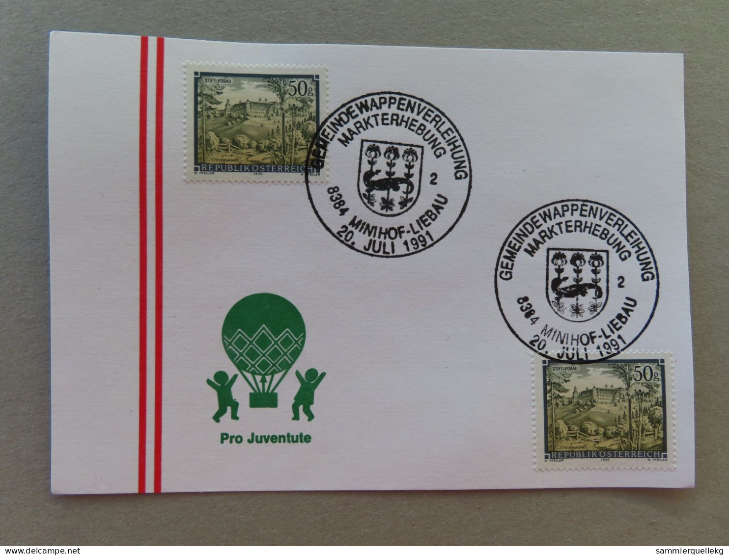 Österreich Pro Juventute - Mit Sonderstempel 20. Juli 1991 Minihof-Liebau, Gemeinde Wapperverleihung (Nr.1810) - Other & Unclassified