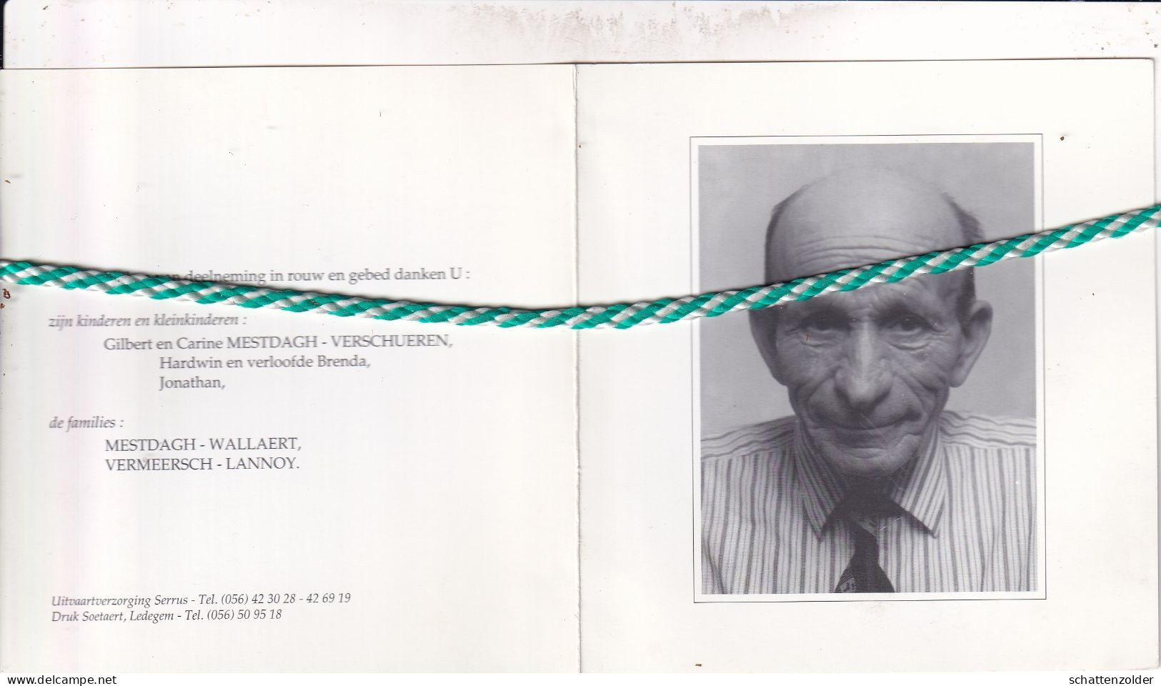 André Mestdagh-Vermeersch, Gullegem 1921, Ledegem 1998. Foto - Obituary Notices