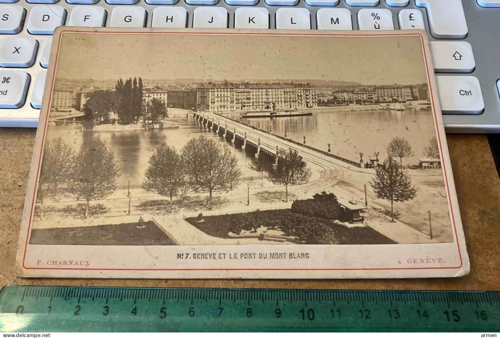 REAL PHOTO ALBUMINE Vers 1870  Suisse Geneve Et Le Pont Du Mont Blanc  - Photo F.Charnaux 11x17 Cm - Old (before 1900)