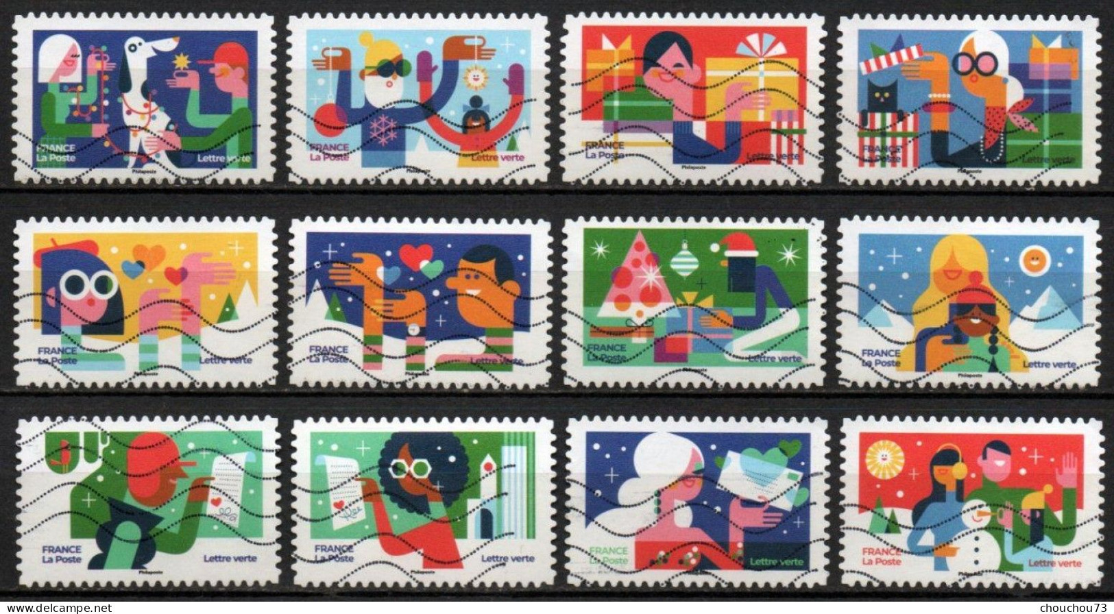 FRANCE AUTOADHESIFS 12 TIMBRES OBLITERES -N° YVERT 2XXX A 2XXXX-ANNEE 2023-DES TIMBRES QUI NOUS RAPPROCHENT-NOEL 2023 - Used Stamps