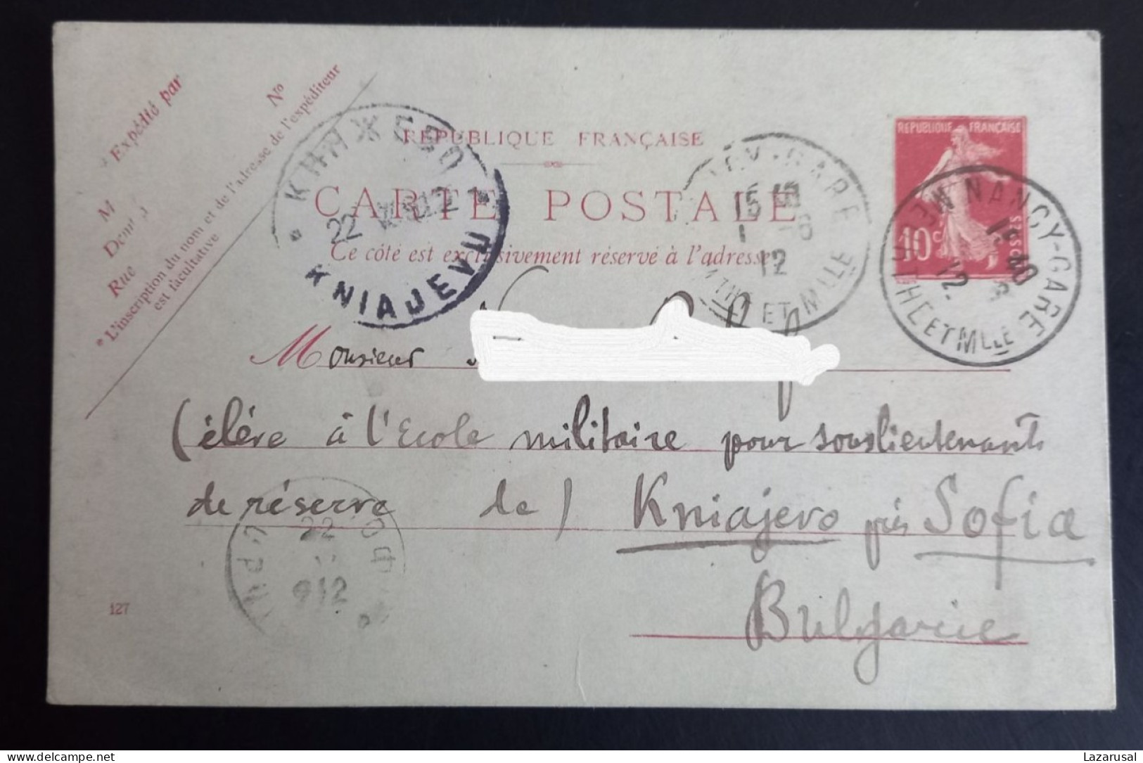 Lot #1  France Stationery Sent To Bulgaria Sofia Balkan War 1912 - Kaartbrieven