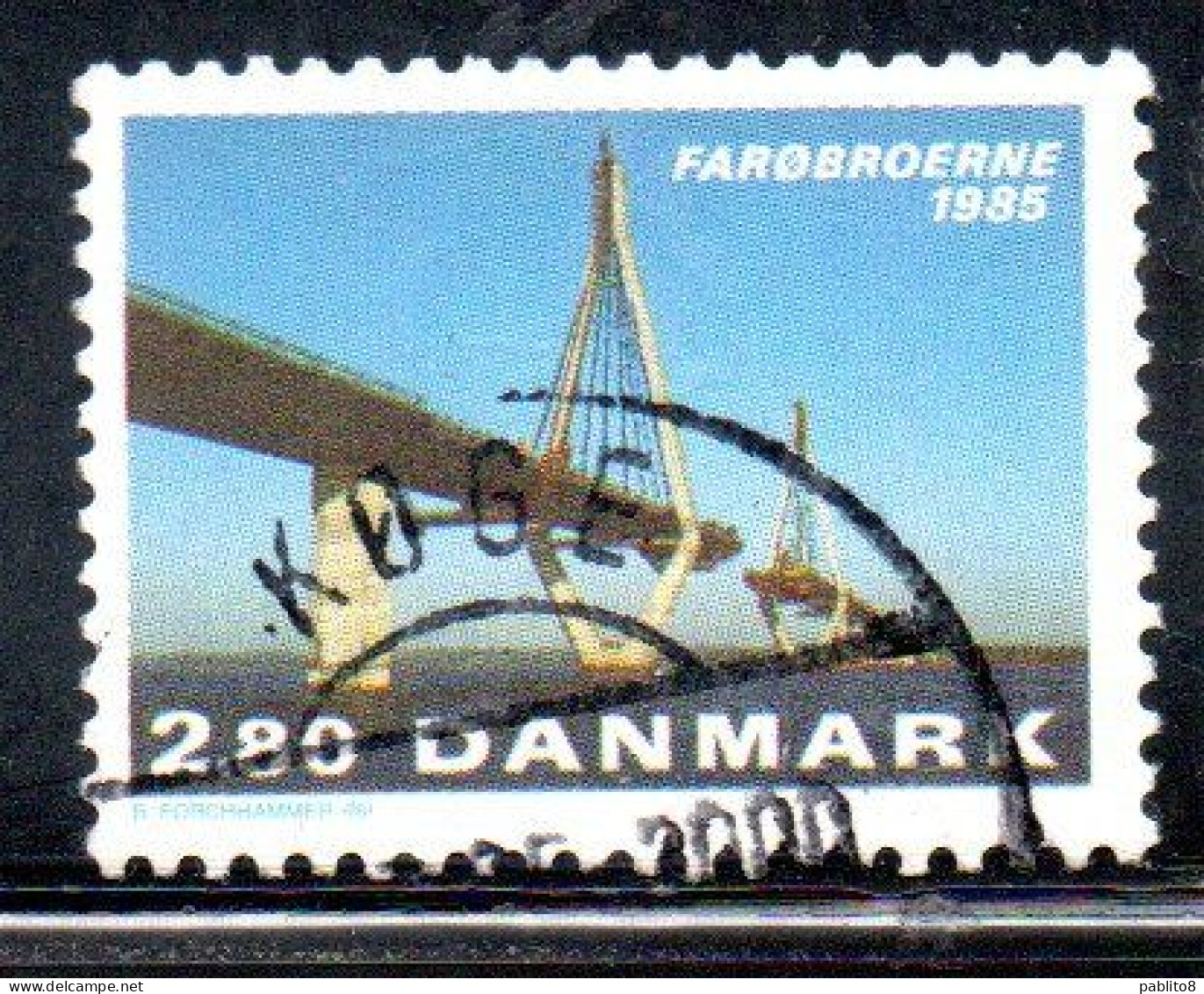 DANEMARK DANMARK DENMARK DANIMARCA 1985 OPENING OF THE FARO BRIDGES FAISTE BRIDGE 2.80k USED USATO OBLITERE' - Oblitérés