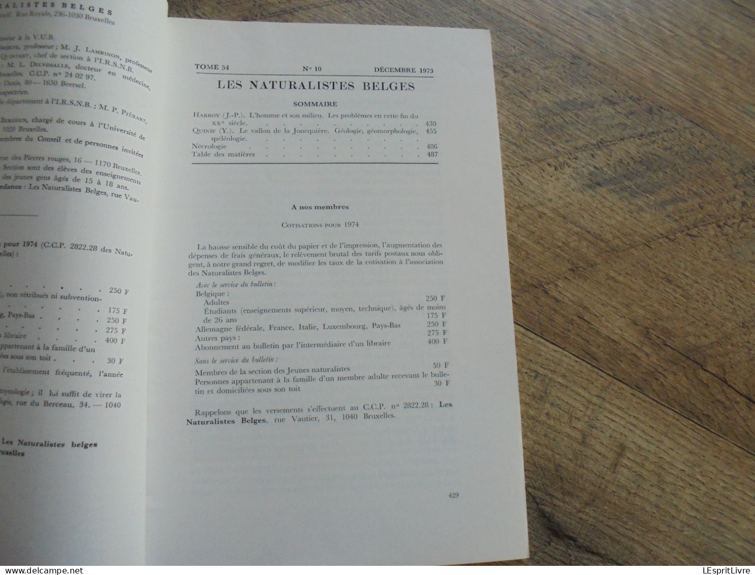 LES NATURALISTES BELGES N° 10 Année 1973 Régionalisme Vallon Jonquière Vaucelles Géologie Spéléologie Grotte Botanique - Belgique