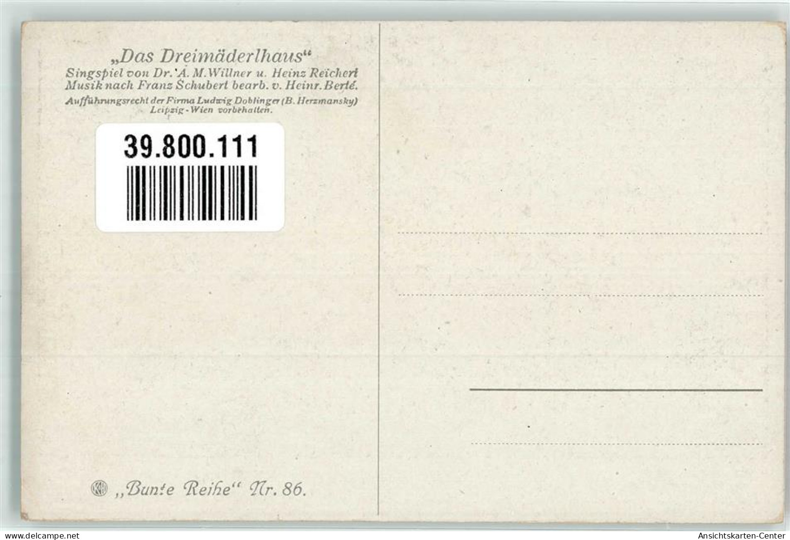 39800111 - Sign. Brock A. Dreimaederlhaus Singspiel Bunte Reihe Nr. 86 - Entertainers