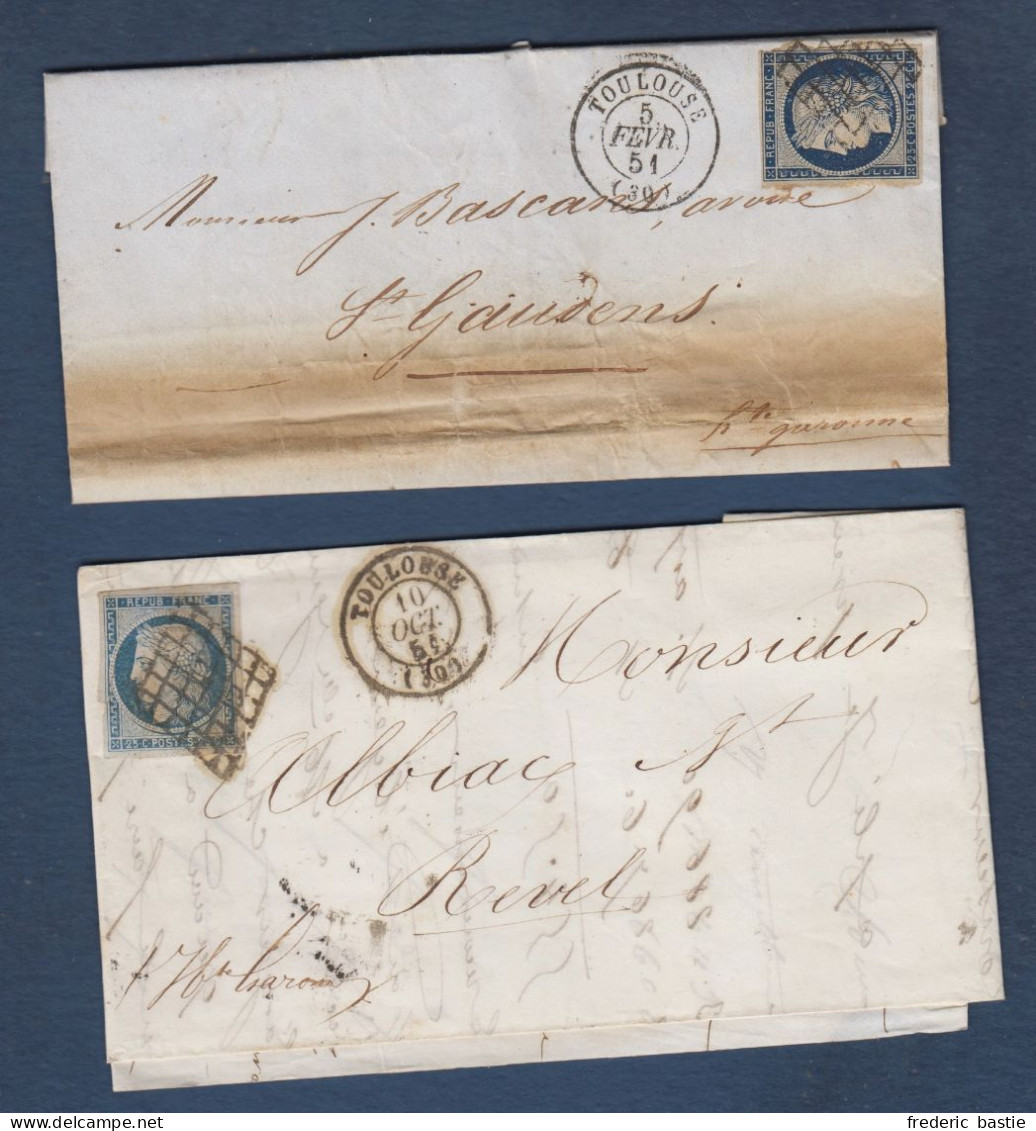 Cérès N° 4 Et 4a Oblitérés Grille Sur 2 Lettres De Toulouse - 1849-1850 Ceres