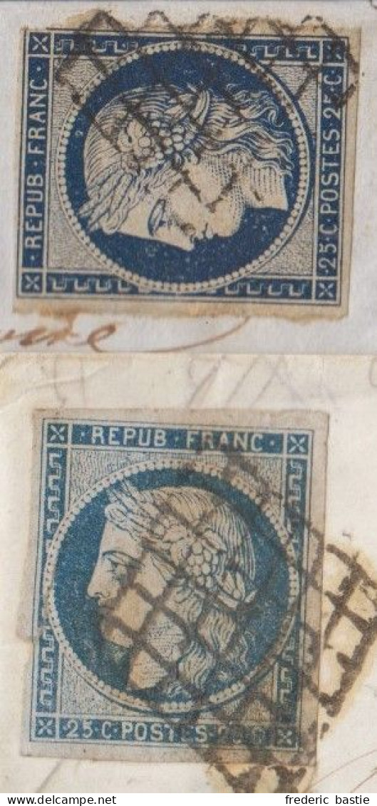 Cérès N° 4 Et 4a Oblitérés Grille Sur 2 Lettres De Toulouse - 1849-1850 Ceres