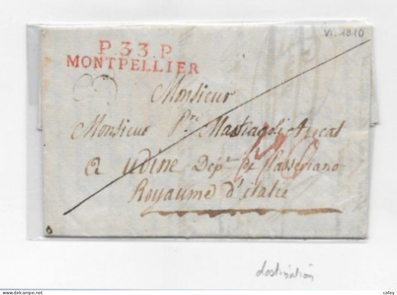 HERAULT Lettre De BEAUDIEU 1810 Marque Postale Rouge P33P / MONTPELLIER  P / ROYAUME D'ITALIE SUP - 1801-1848: Précurseurs XIX