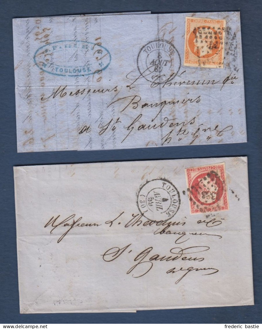 Napoléon N° 16 Et 17A Oblitérés  Sur 2 Lettres De Toulouse - 1853-1860 Napoléon III