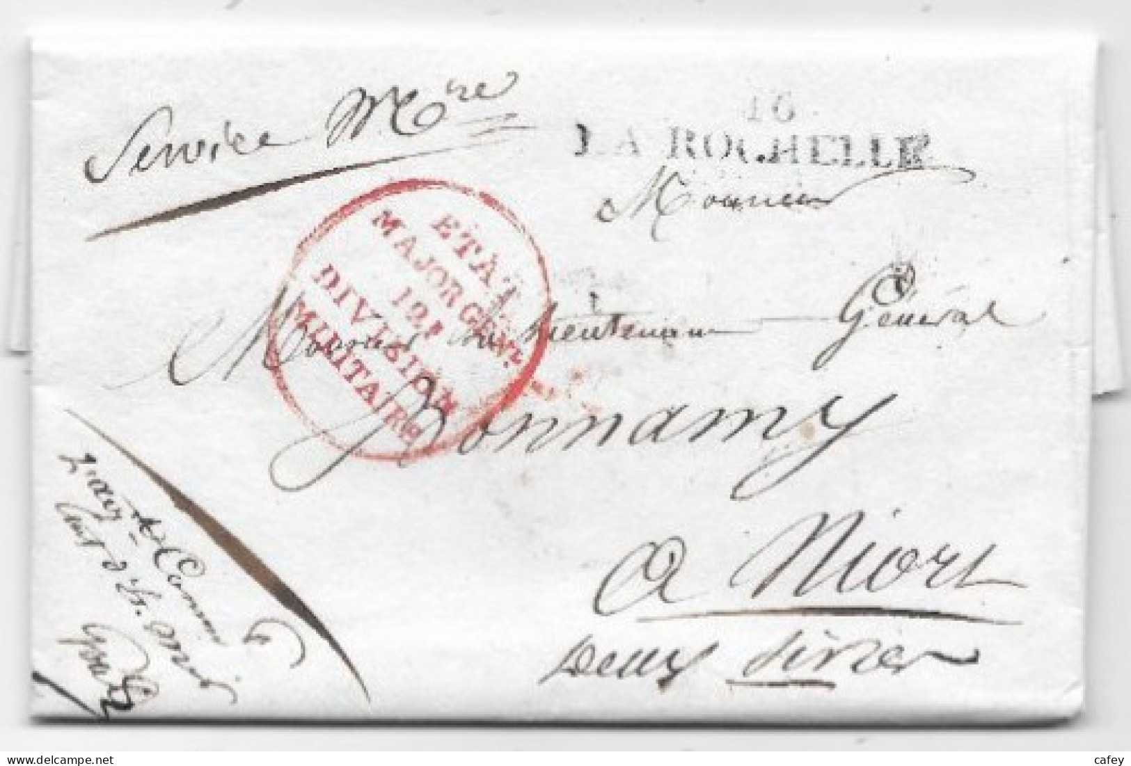 CHARENTE MARITIME Lettre Marque Postale 16/LA ROCHELLE + Franchise ETAT / MAJOR GEN /12e / DIVISION / MILITAIRE SUP - 1801-1848: Vorläufer XIX