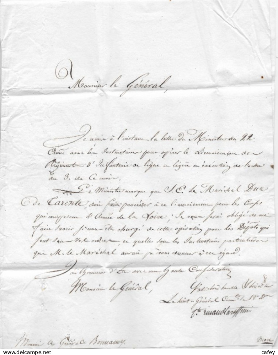 CHARENTE MARITIME Lettre Marque Postale 16/LA ROCHELLE + Franchise ETAT / MAJOR GEN /12e / DIVISION / MILITAIRE SUP - 1801-1848: Vorläufer XIX