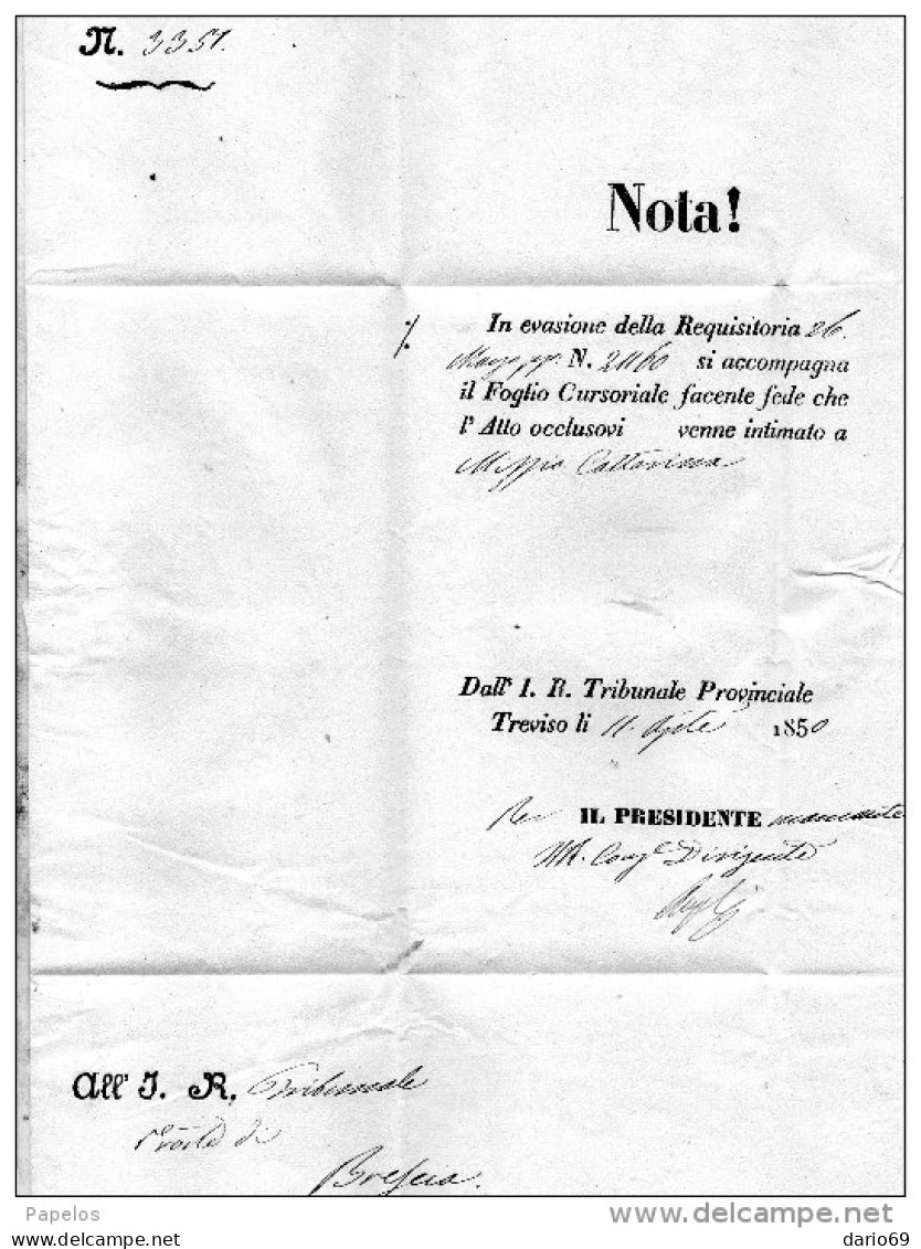 1850 LETTERA CON ANNULLO TREVISO + BRESCIA - ...-1850 Voorfilatelie