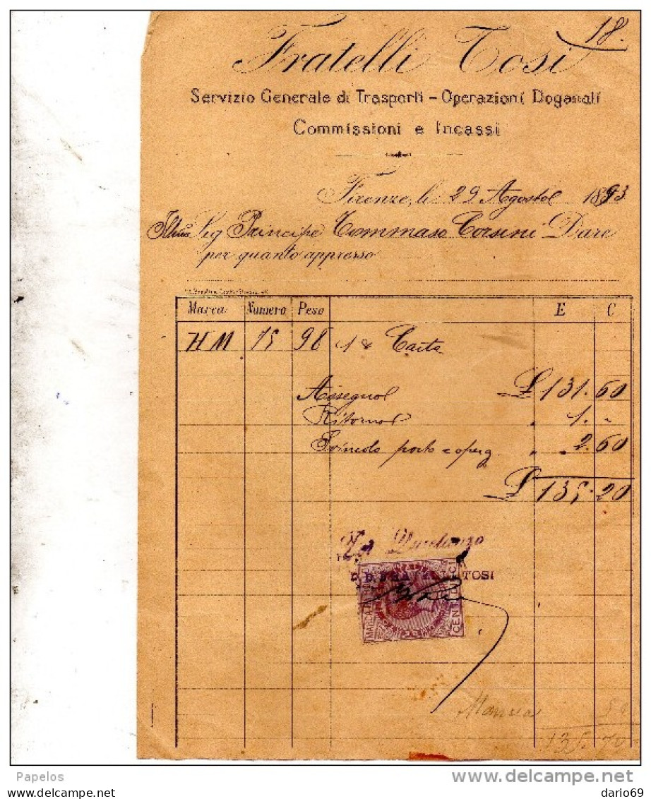 1893 FIRENZE - FRATELLI TOSI SERVIZIO GENERALE DI TRASPORTI - Italy