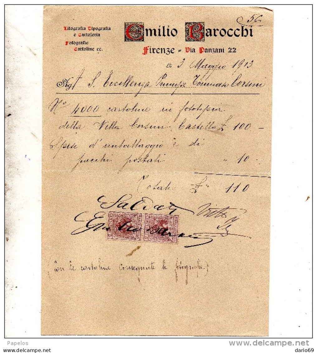 1913 FIRENZE - EMILIO BAROCCHI - TIPOGRAFIA - Italie