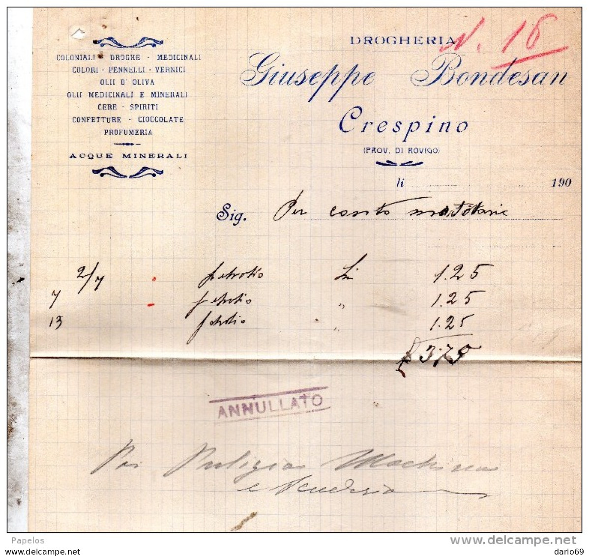 1907 CRESPINO FERRARA - DROGHERIA G. BONDESON - Italie