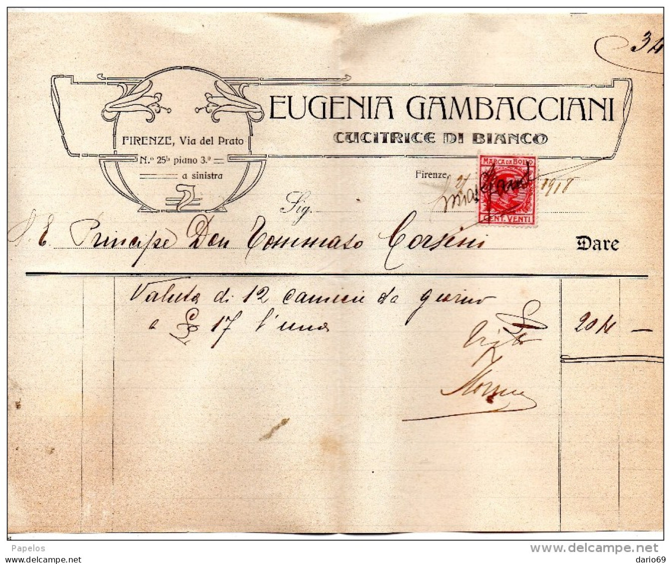1918 FIRENZE - EUGENIA GAMBACCIANI CUCITRICE DI BIANCO - Italy