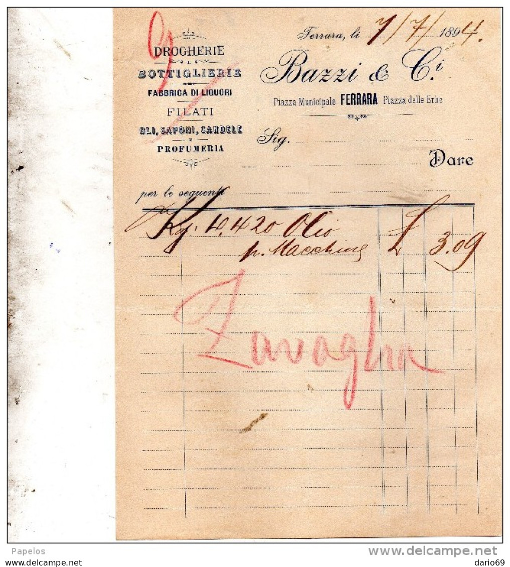 1894 FERRARA FABBRICA DI LIQUORI BAZZI - Italia