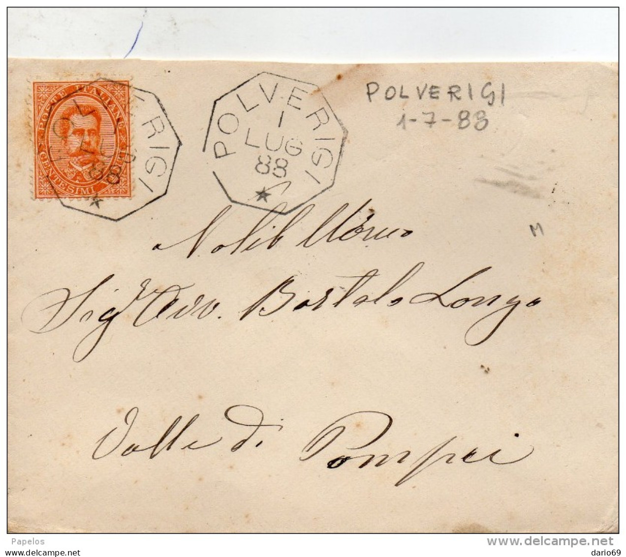 1888  LETTERA CON ANNULLO  OTTAGONALE POLVERIGI ANCONA - Marcophilie