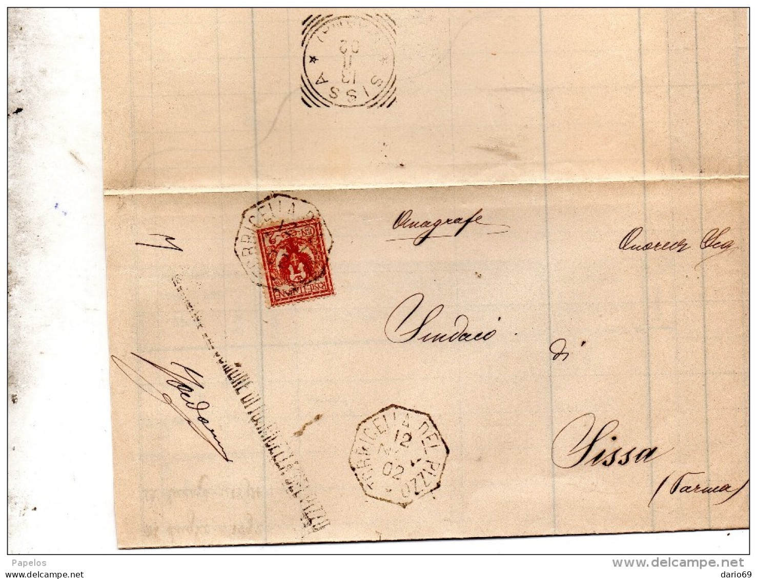 1902 LETTERA CON ANNULLO  OTTAGONALE TORRICELLA DEL PIZZO CREMONA - Storia Postale