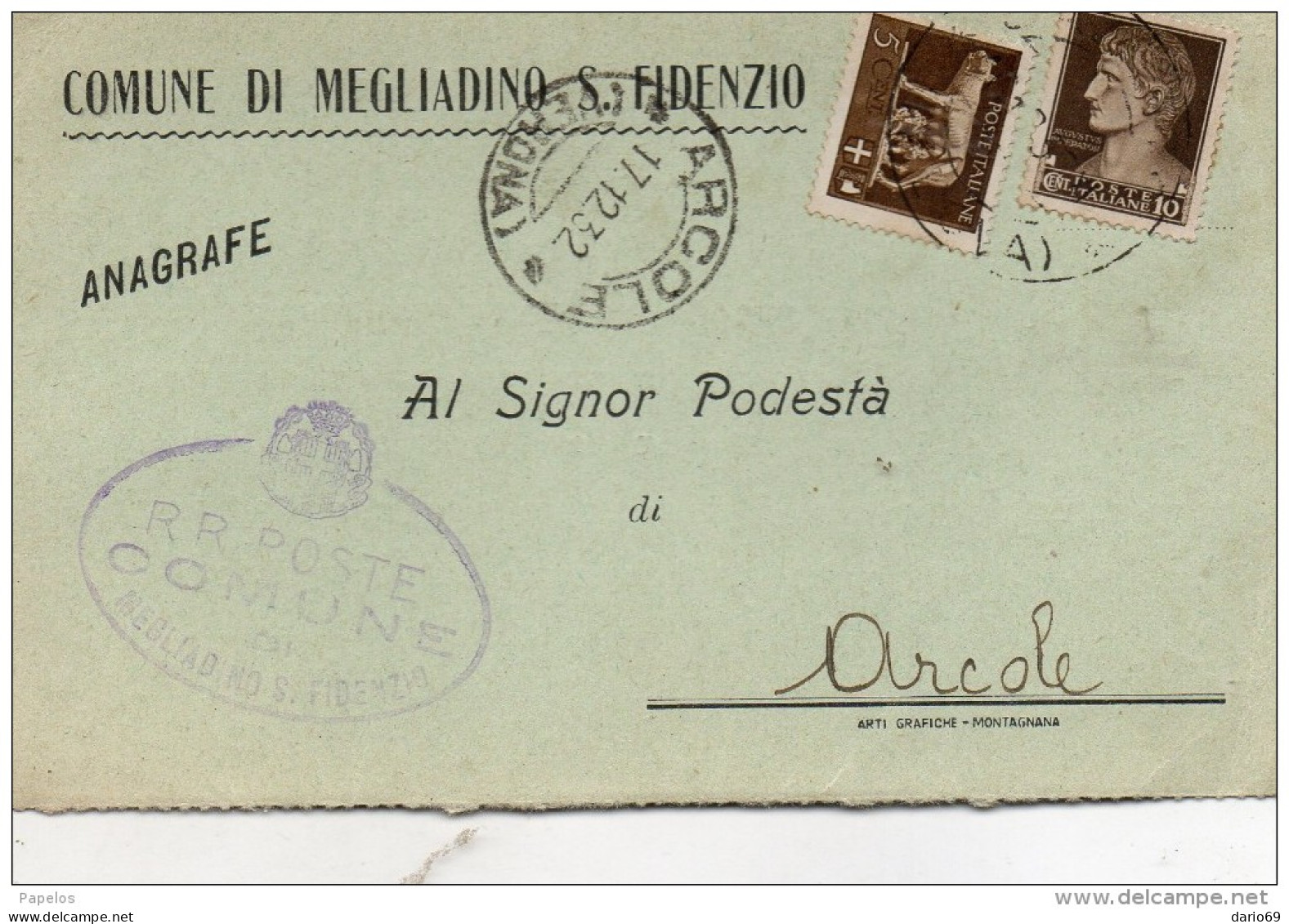 1932 CARTOLINA CON ANNULLO ARCOLE VERONA - Marcophilie