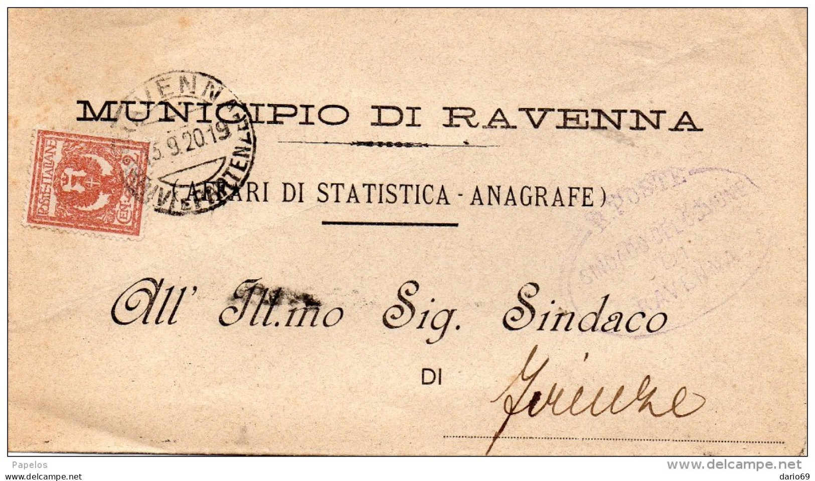 1920 LETTERA CON ANNULLO RAVENNA - Marcophilia