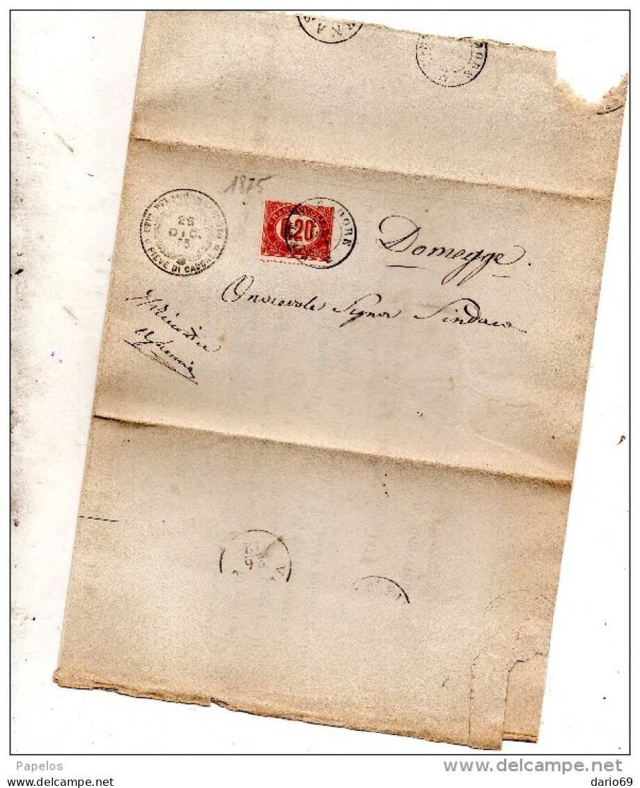 1875 LETTERA CON ANNULLO PIEVE DI CADORE BELLUNO - Revenue Stamps