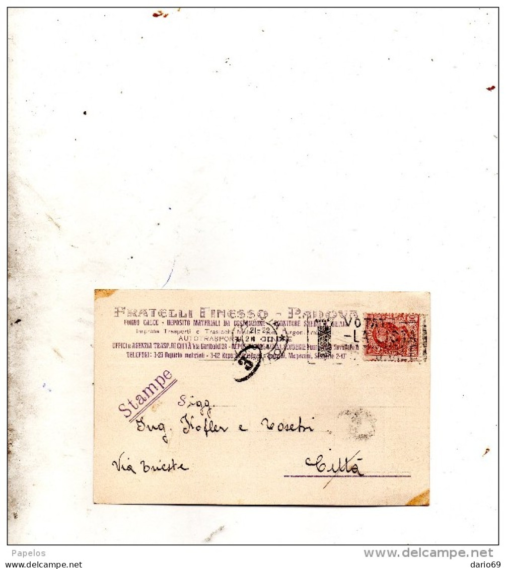 1924 CARTOLINA INTESTATA CON ANNULLO PADOVA    + TARGHETTA VOTATE LA LISTA NAZIONALE - Storia Postale