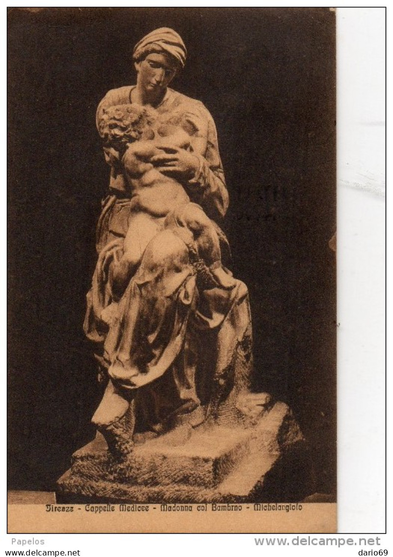 1922 CARTOLINA FIRENZE - MADONNA COL BAMBINO - Sculptures