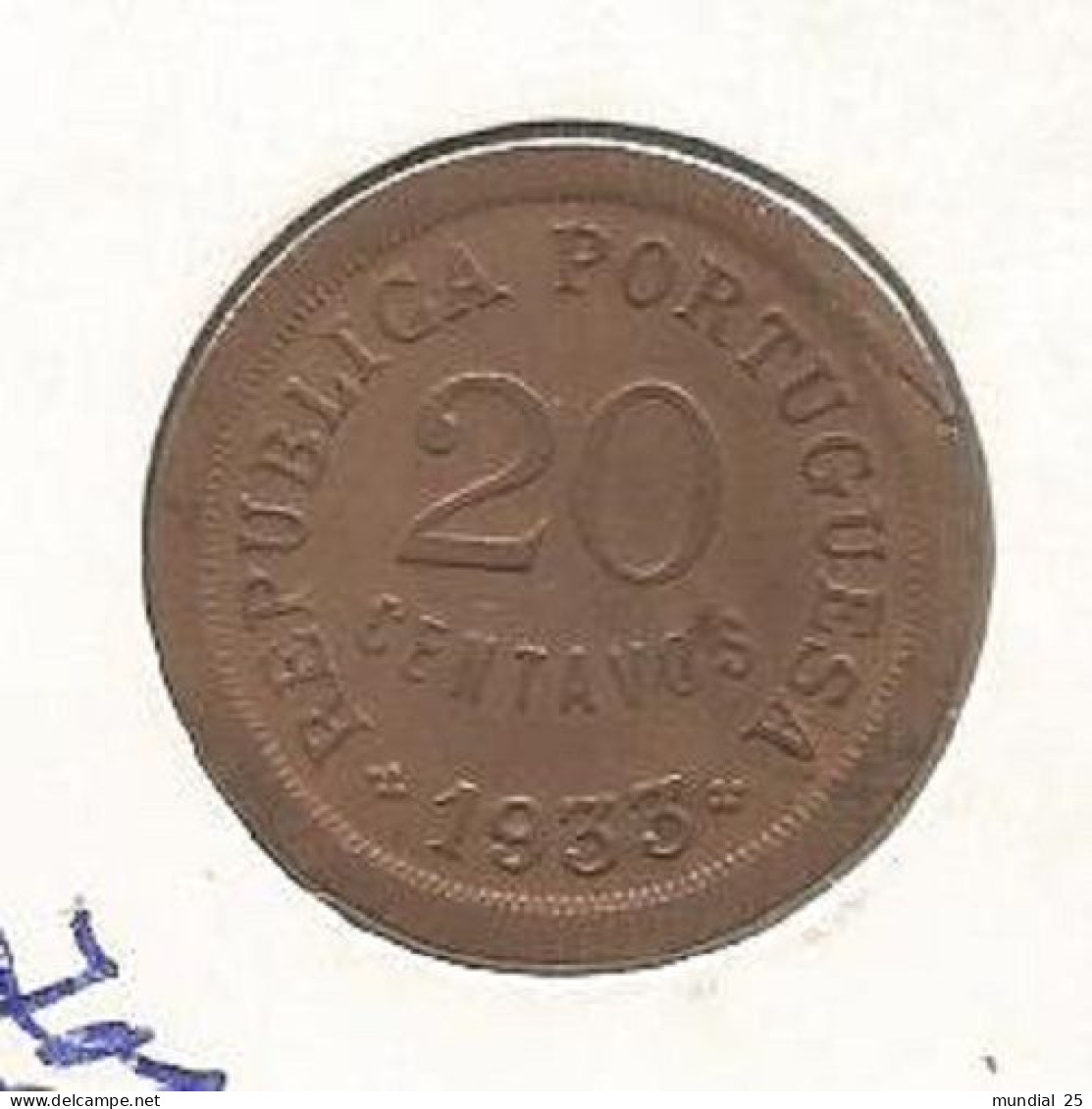 GUINEA-BISSAU PORTUGAL 20 CENTAVOS 1933 - Guinea-Bissau