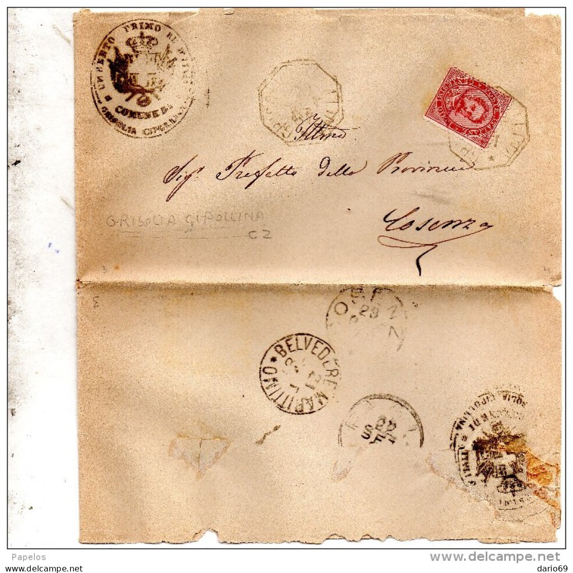 1887  LETTERA CON ANNULLO  OTTAGONALE GRISOLIA CIPOLLINA  COSENZA - Poststempel