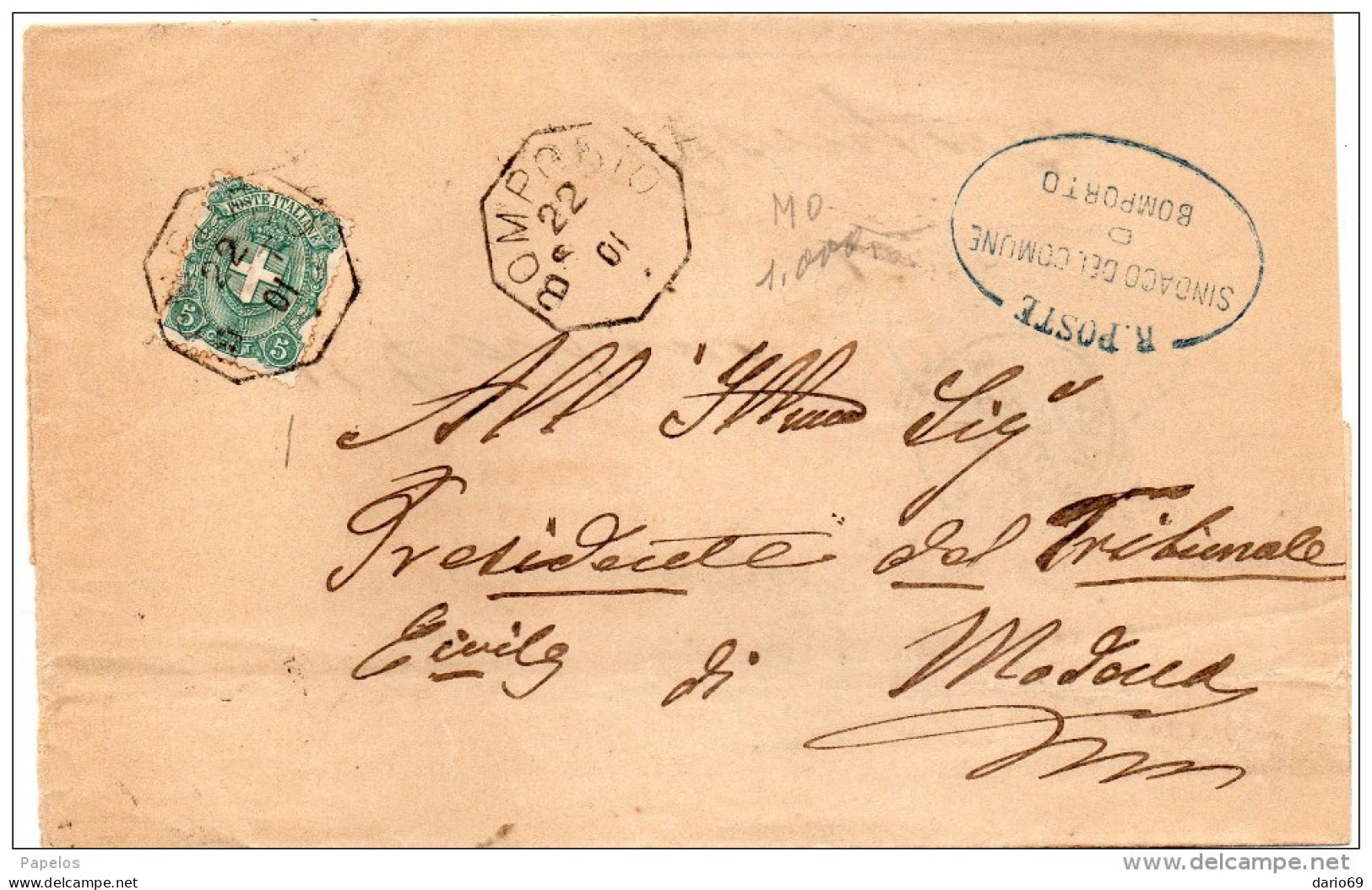 1901  LETTERA CON ANNULLO  OTTAGONALE BOMPORTO MODENA - Poststempel