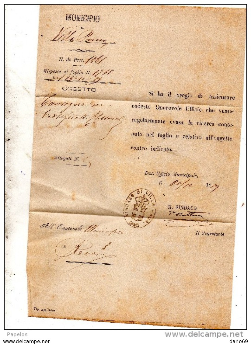 1889  LETTERA CON ANNULLO  OTTAGONALE VILLA POMA MANTOVA - Marcophilie