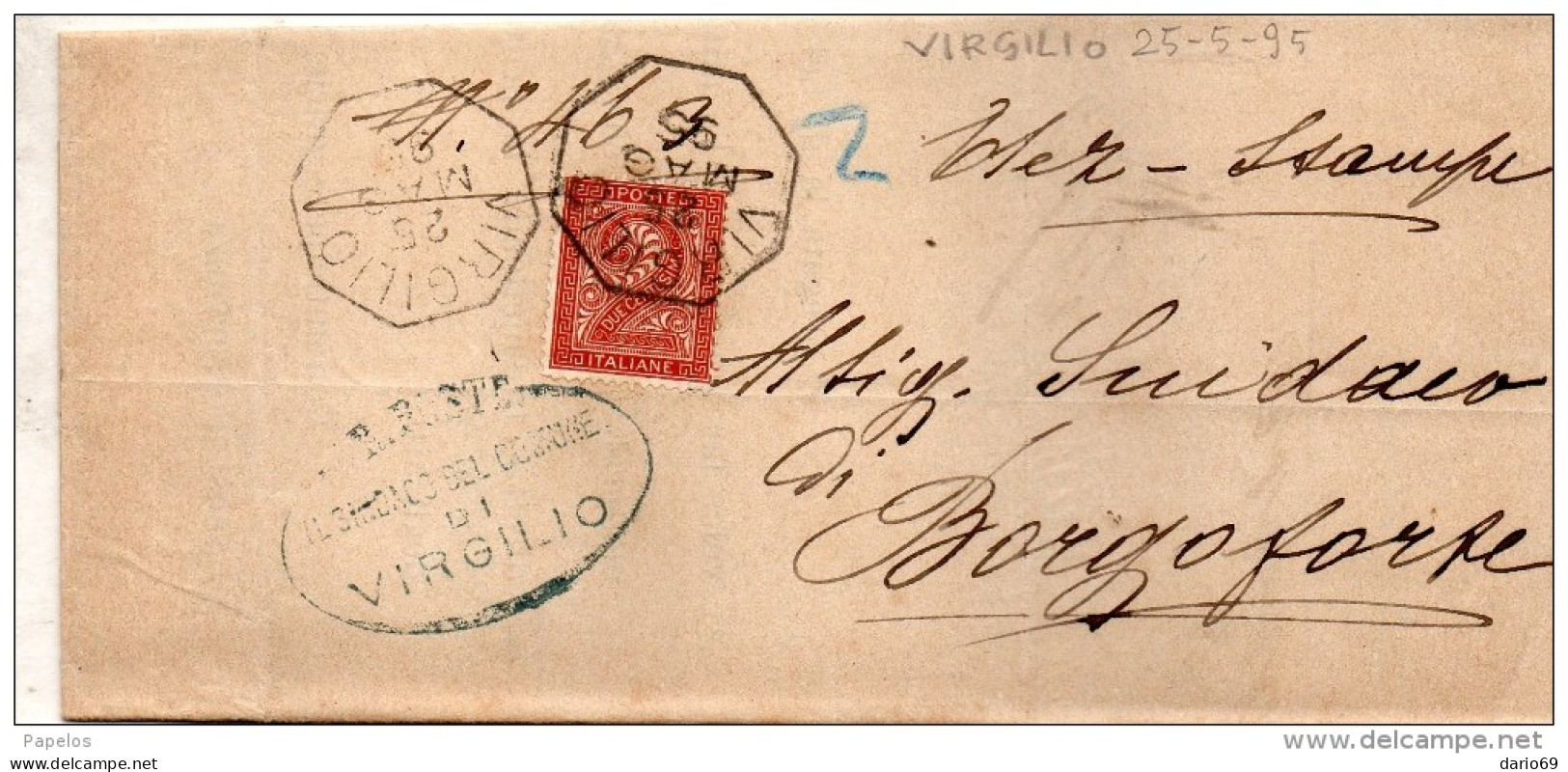 1895  LETTERA CON ANNULLO  OTTAGONALE VIRGILIO MANTOVA - Marcophilie