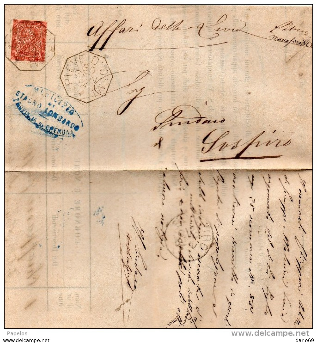 1884  LETTERA CON ANNULLO  OTTAGONALE  PIEVE D'OLMI CREMONA - Marcophilie