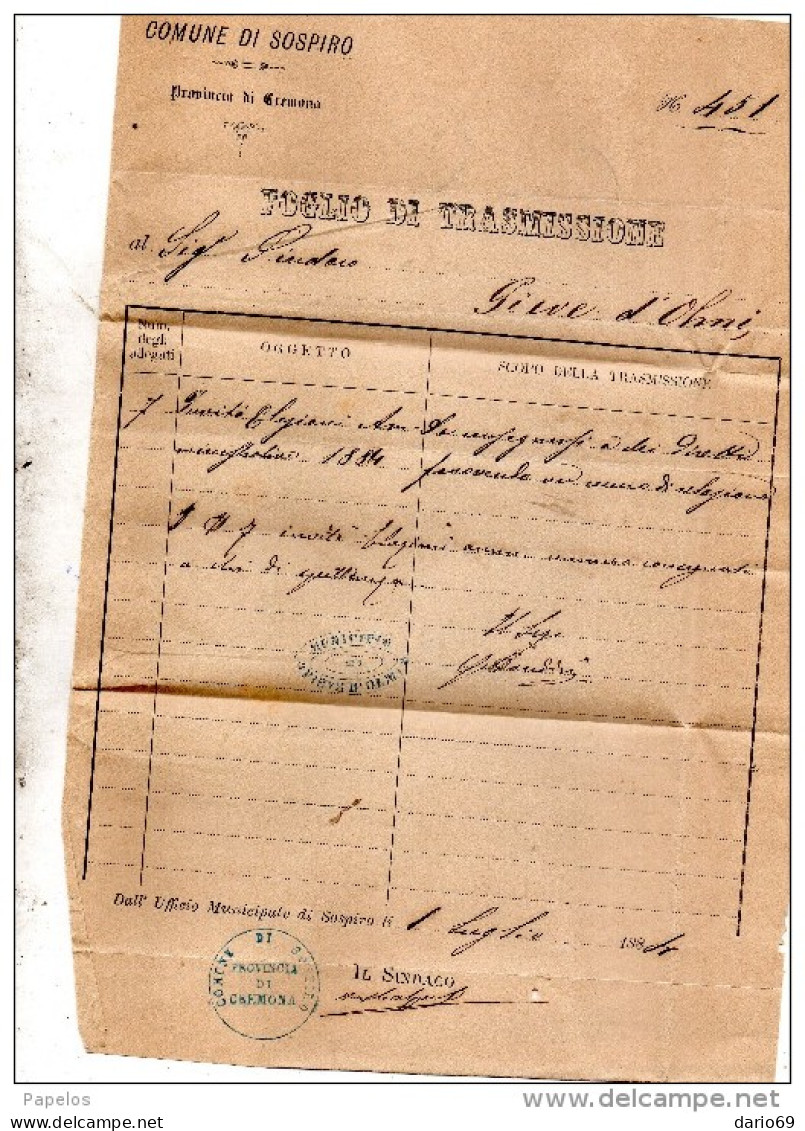 1884  LETTERA CON ANNULLO  OTTAGONALE  PIEVE D'OLMI CREMONA - Marcophilia