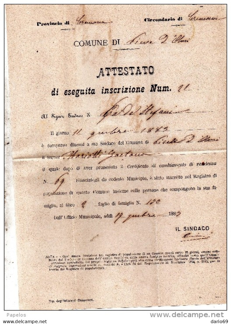 1883  LETTERA CON ANNULLO  OTTAGONALE  PIEVE D'OLMI CREMONA - Marcophilie