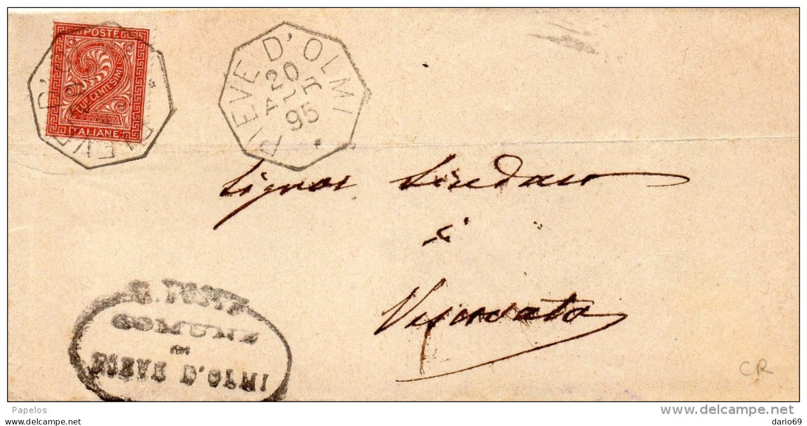 1895  LETTERA CON ANNULLO  OTTAGONALE  PIEVE D'OLMI CREMONA - Marcofilía