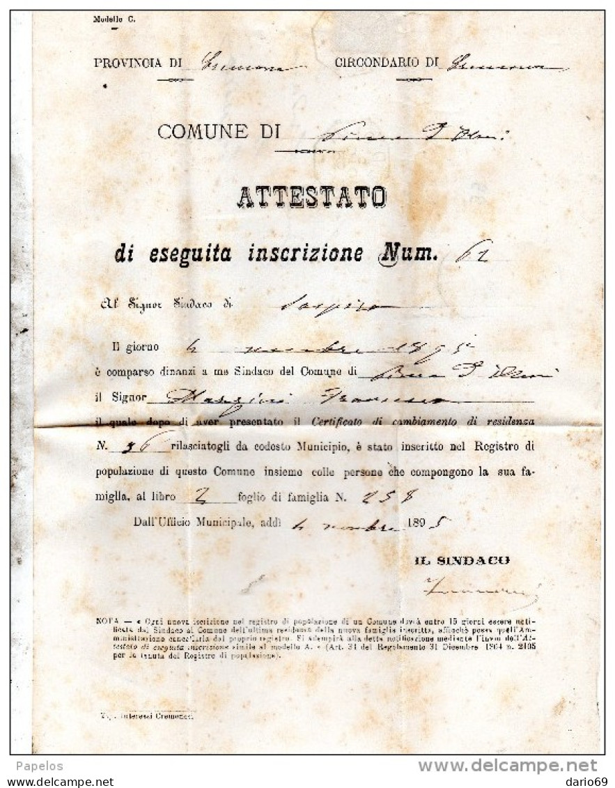 1895  LETTERA CON ANNULLO  OTTAGONALE  PIEVE D'OLMI CREMONA - Marcophilie