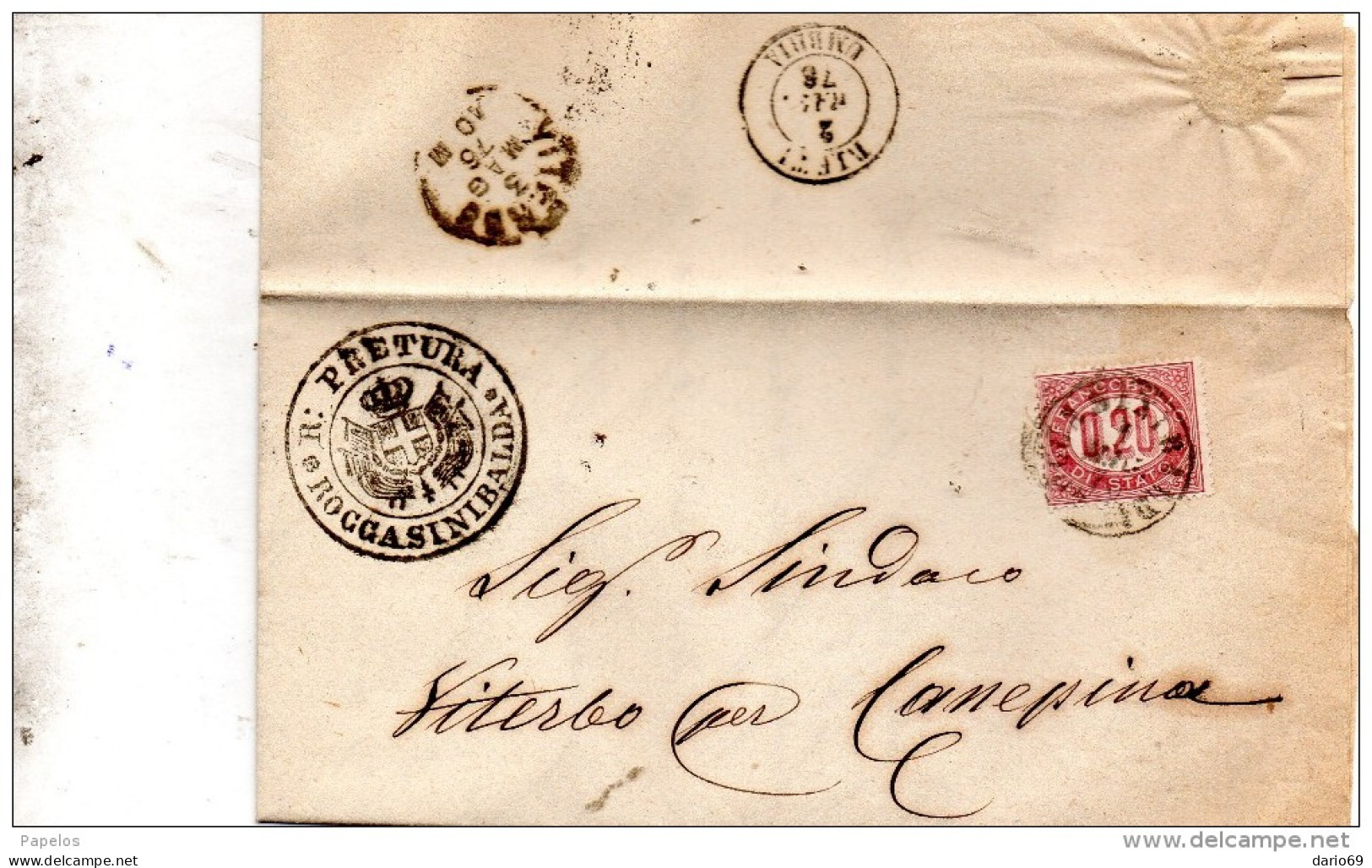 1876  LETTERA CON ANNULLO  ROCCA SINIBALDA RIETI - Revenue Stamps