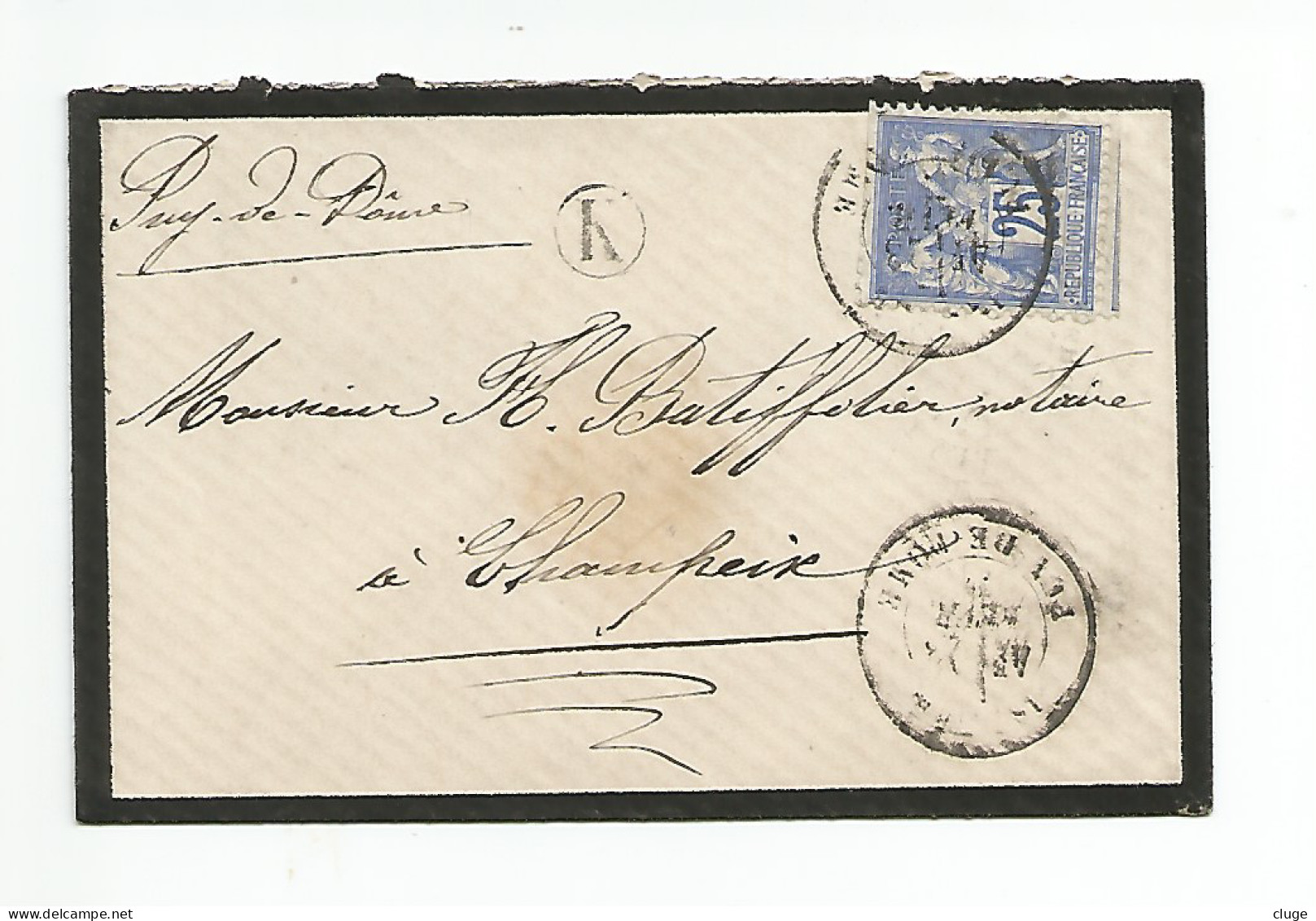 63 - ISSOIRE ( Puy De Dôme ) - Boite Rurale K  " Pardines " -  25 C Type Sage - 23 Février 1877  ( Vue Recto Verso ) - 1877-1920: Semi Modern Period