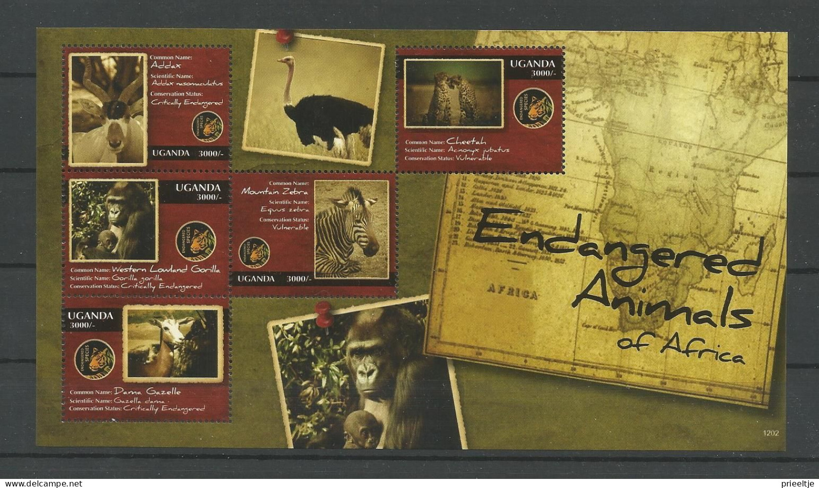 Uganda 2012 Endangered Animals Sheet   Y.T. 2361/2365 ** - Uganda (1962-...)