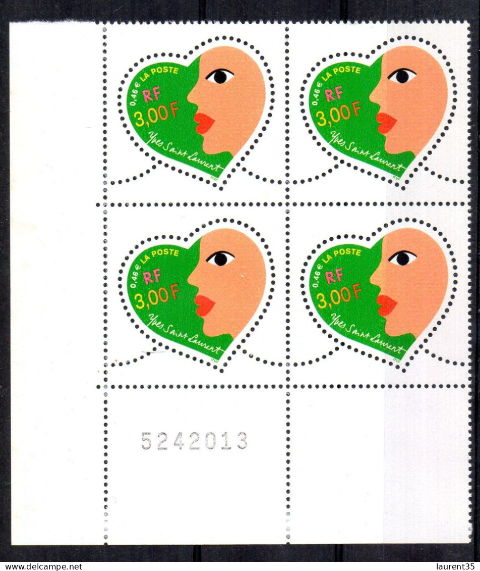 France.bloc De 4 Numéroté Du N°3296.saint Valentin.neuf. - Unused Stamps