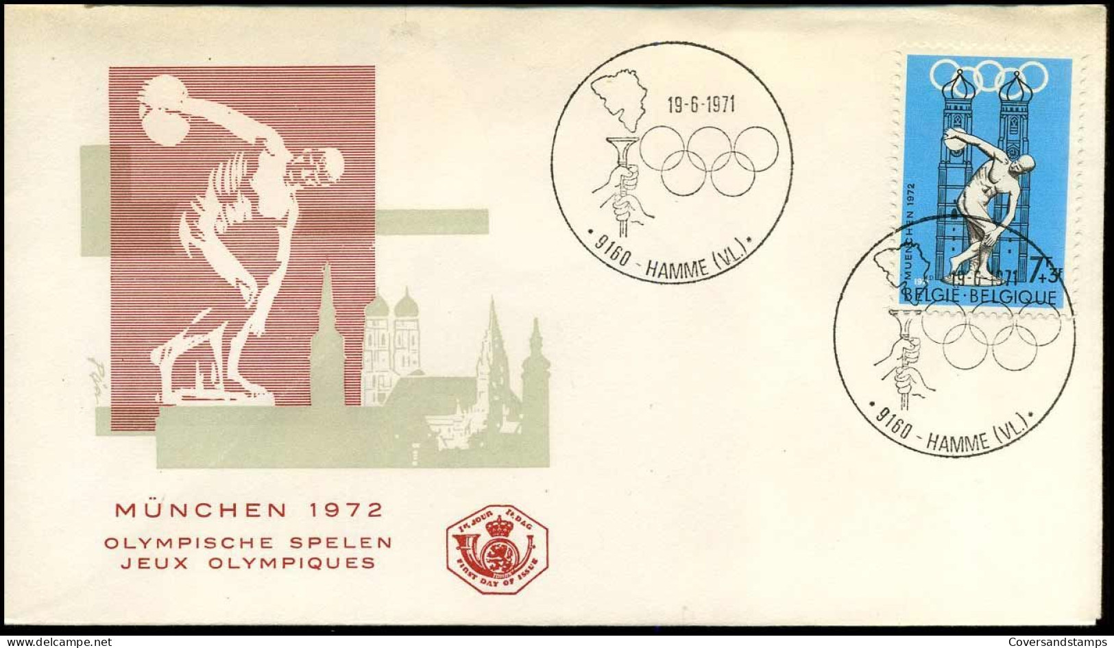 België - FDC - 1590 Olympische Spelen München 1972 - Stempel : Hamme - 1971-1980