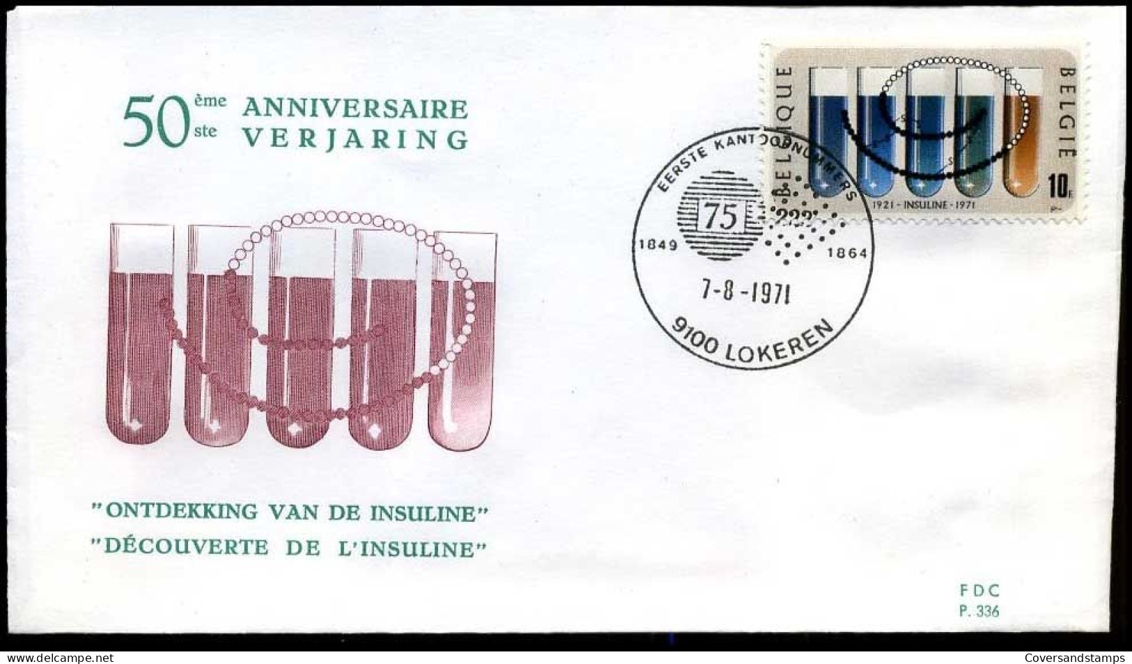 België - FDC -1595 Insuline 50 Jaar  --  Stempel : Lokeren - 1971-1980